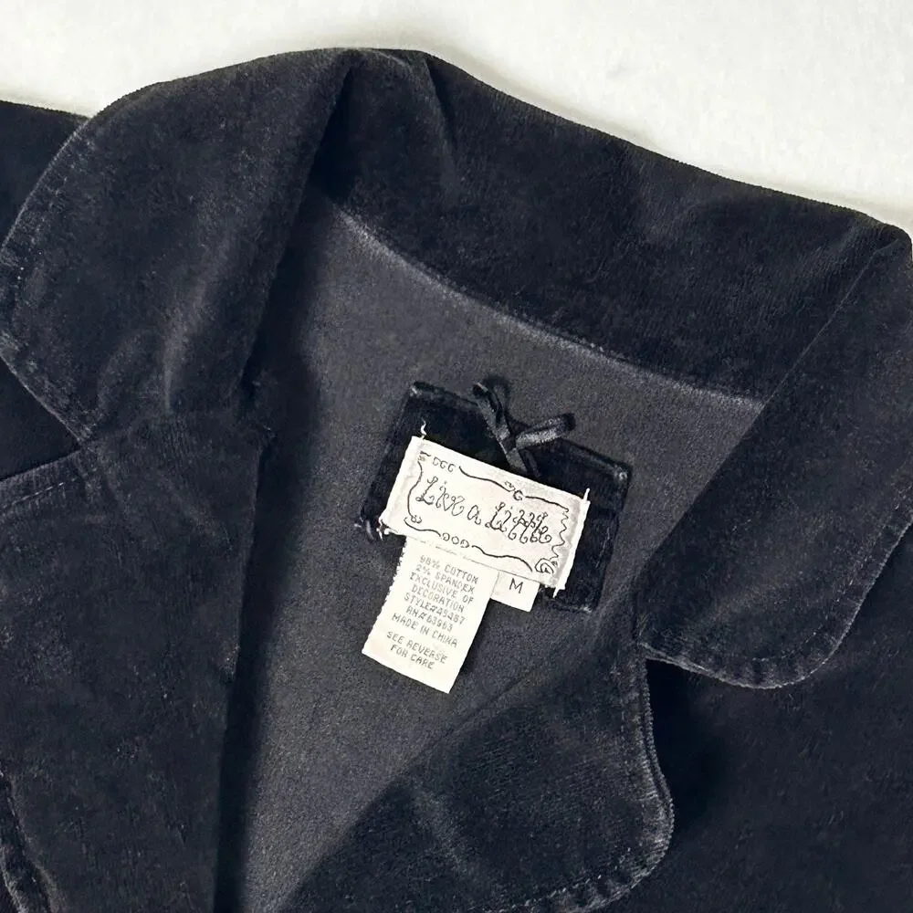 Vintage Y2K Velvet Blazer Women's Cropped WhimsiGoth Office Black Jacket Size M - Picture 3 of 9